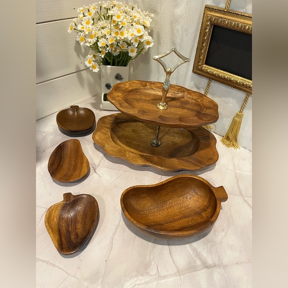 VINTAGE Wooden Serving Set – 5 Pieces - Picture 4 of 8